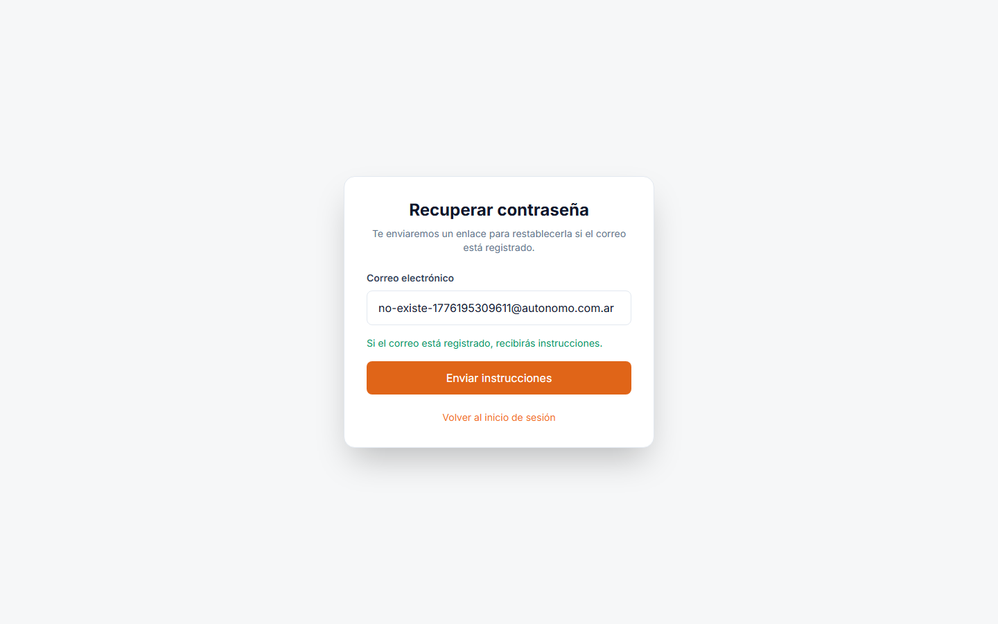 Mensaje de confirmación genérico después de solicitar recuperación