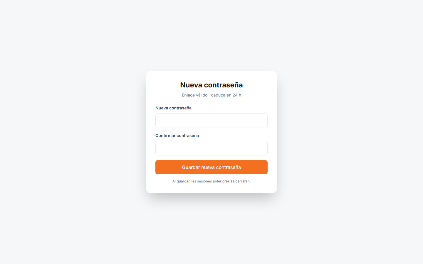 Formulario de restablecimiento de contraseña con token válido